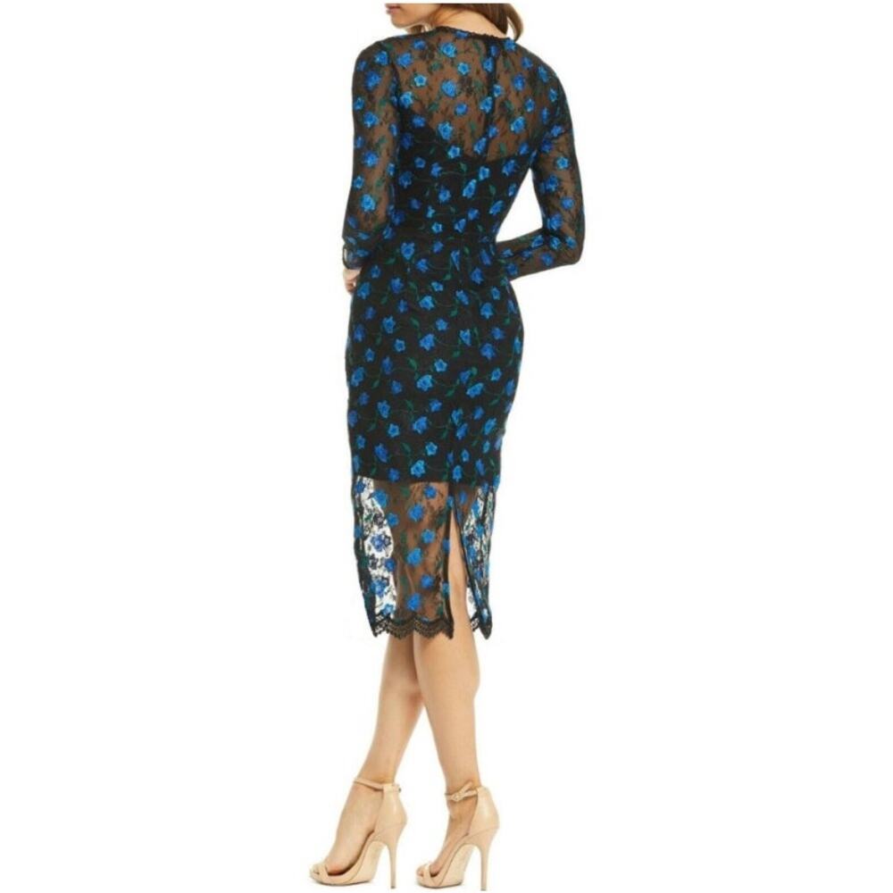 Dress The Population Sophia Indigo Embroidered Lace Illusion Dress Small - Picture 3 of 12
